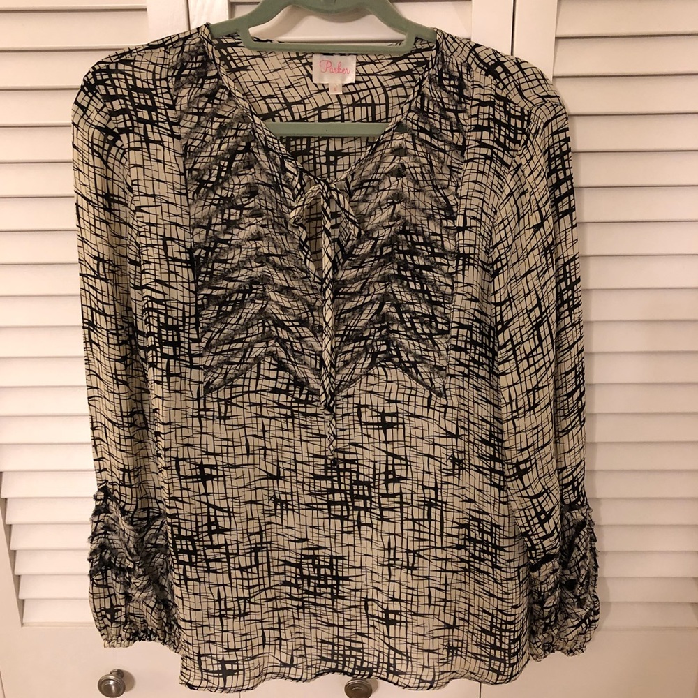 Parker Ivory & Black Zig Zag Blouse